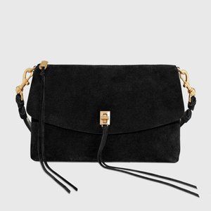 Rebecca Minkoff Darren Top Zip Shoulder Bag *Black* Suede